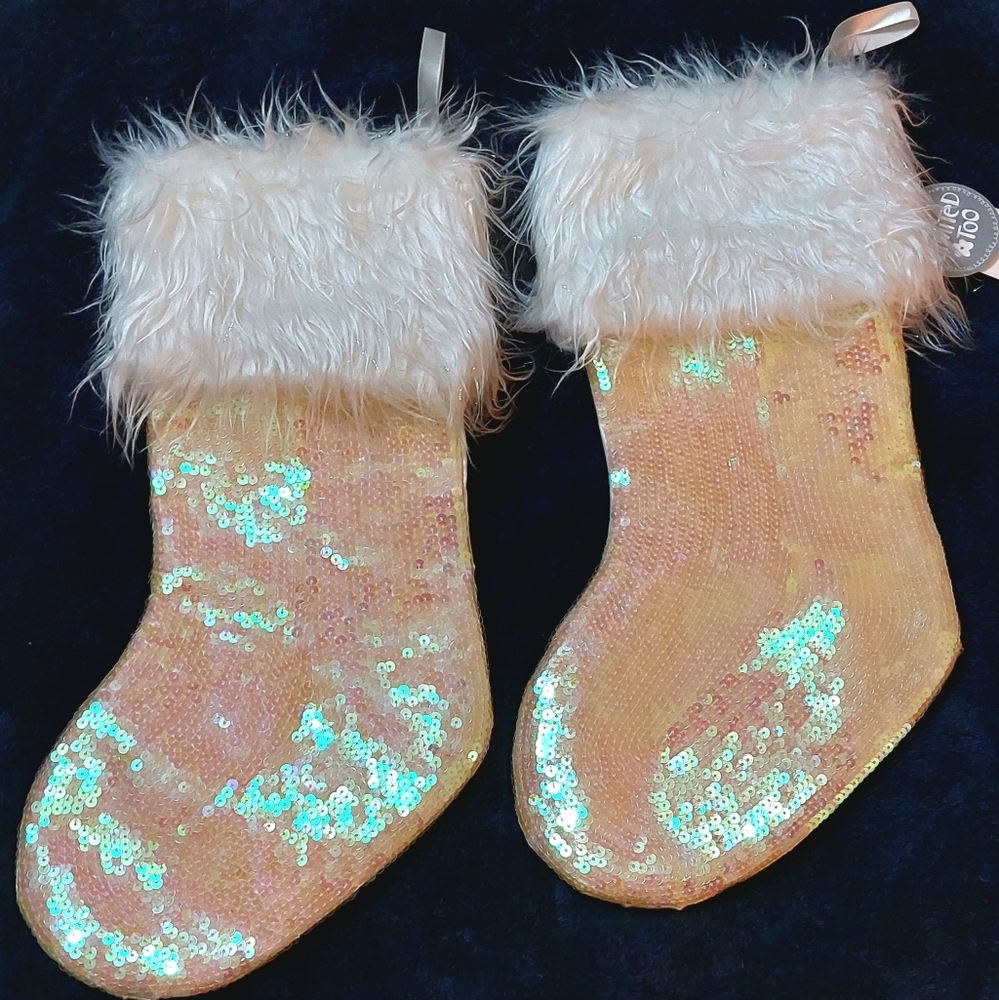 Vintage Limited Too Christmas Stockings Faux Fur And Sequins Y2k Xmas Decor